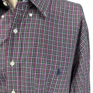Ralph Lauren Classic Fit XLT Button Dow Plaid Preppy Made In Hong Kong